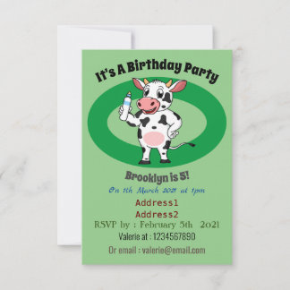 Happy Cow mit Babyflasche Cartoon Einladung