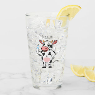 Happy Cow mit Babyflasche Cartoon Glas