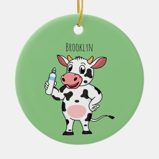 Happy Cow mit Babyflasche Cartoon Keramik Ornament (Vorne)
