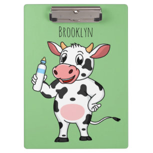 Happy Cow mit Babyflasche Cartoon Klemmbrett