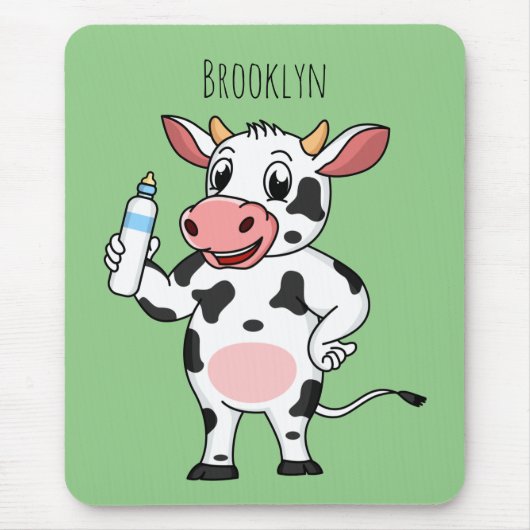 Happy Cow mit Babyflasche Cartoon Mousepad (Vorne)
