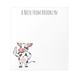 Happy Cow mit Babyflasche Cartoon Notizblock