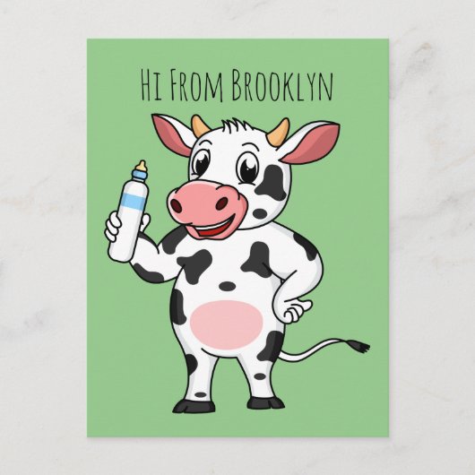 Happy Cow mit Babyflasche Cartoon Postkarte (Vorderseite)