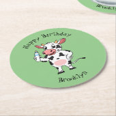 Happy Cow mit Babyflasche Cartoon Runder Pappuntersetzer (Angewinkelt)