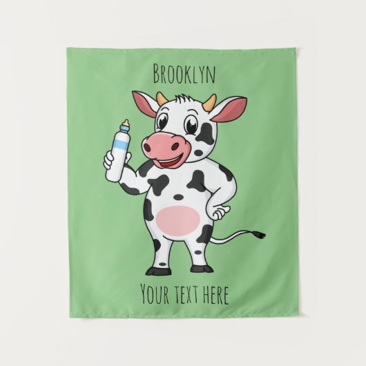 Happy Cow mit Babyflasche Cartoon Wandteppich (Vorderseite)