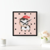 Happy Cow mit einem Niedlichen Red Hat Quadratische Wanduhr (Zuhause)