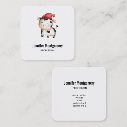Happy Cow mit einem Red Hat Quadratische Visitenkarte (Vorne/Hinten)