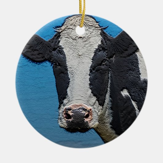 Happy Cow Portrait Keramik Ornament (Vorne)