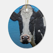 Happy Cow Portrait Keramik Ornament (Links)