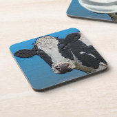 Happy Cow Portrait Square Getränkeuntersetzer (Linke Seite)