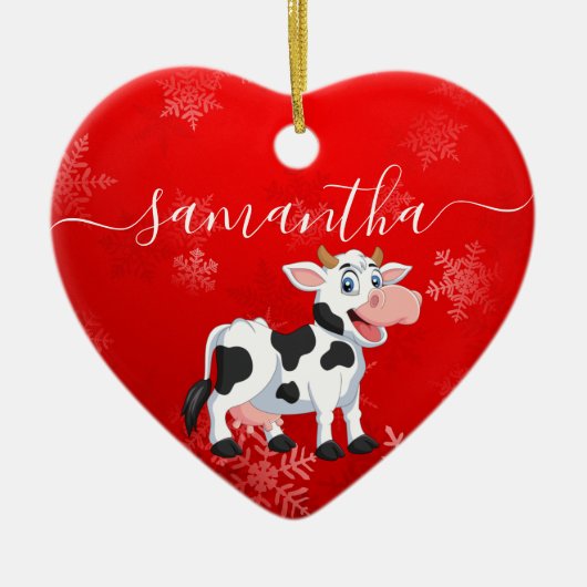 Happy Cow Red Heart Weihnachten Keramik Ornament (Vorne)