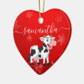 Happy Cow Red Heart Weihnachten Keramik Ornament (Links)