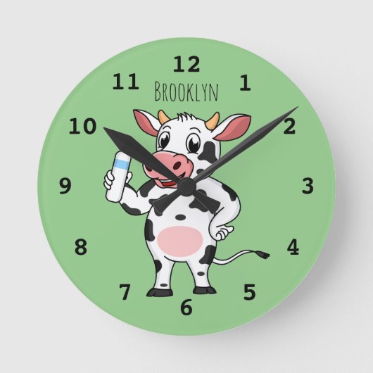 Happy cow with baby bottle cartoon runde wanduhr (Vorderseite)