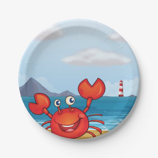 Happy Crab am Strand Pappteller (Vorderseite)
