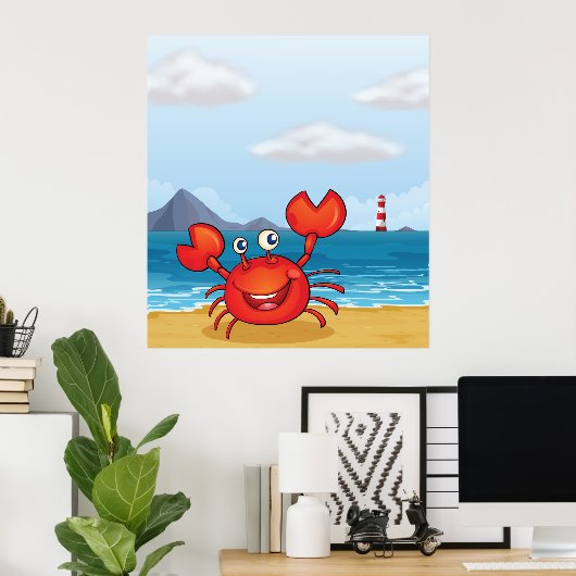 Happy Crab am Strand Poster (Heimbüro)