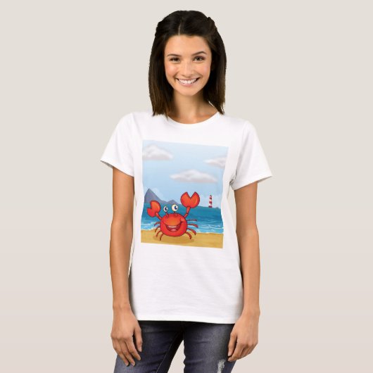 Happy Crab am Strand T-Shirt (Vorne ganz)