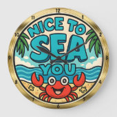 Happy Crab Beach Sea Große Wanduhr (Vorderseite)
