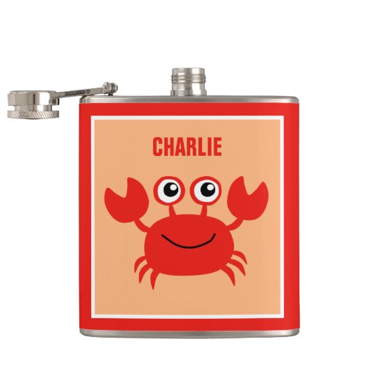 Happy Crab, benutzerdefinierte Monogramm-Flaschen Flachmann (Geöffnet)