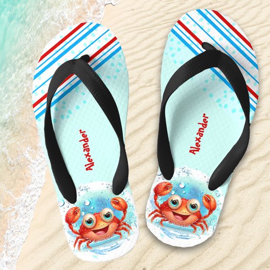 Happy Crab Boy Beach Name Kinder Flip Flops Kinderbadesandalen