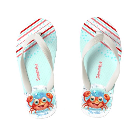 Happy Crab Girl Beach Name Kinder Flip Flops Kinderbadesandalen (Fußbett)
