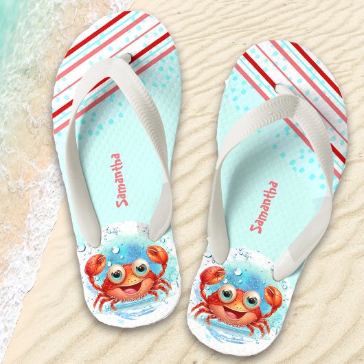 Happy Crab Girl Beach Name Kinder Flip Flops Kinderbadesandalen