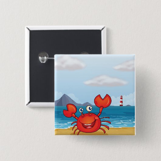 Happy Crab on Beach with Lighthouse Button (Vorne & Hinten)