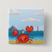 Happy Crab on Beach with Lighthouse Button (Vorderseite)