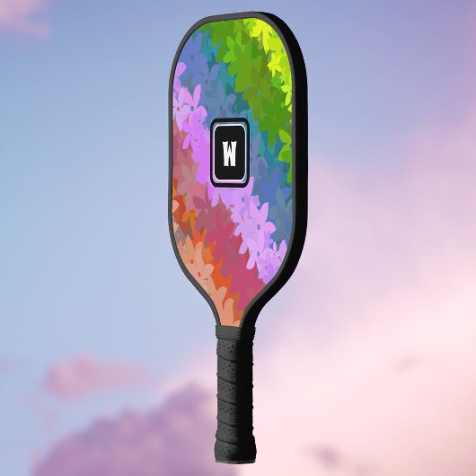 Happy Crazy Retro Rainbow Blume mit Initial Pickleball Schläger