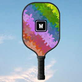 Happy Crazy Retro Rainbow Blume mit Initial Pickleball Schläger