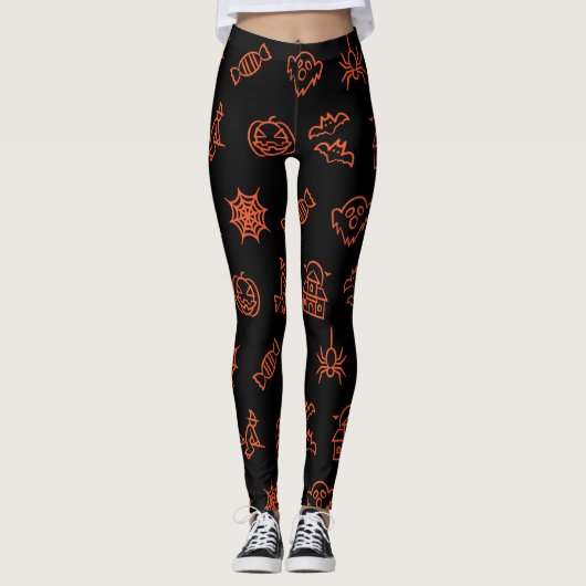 Happy creepy Halloween-Muster - Schwarz und Orange Leggings (Vorderseite)
