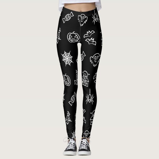 Happy creepy Halloween-Muster - Schwarz-Weiß Leggings (Vorderseite)