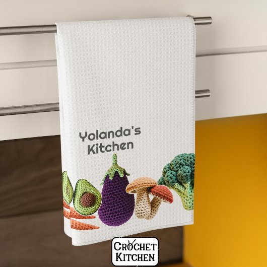 Happy Crochet Gemüsemushroom Collage Monogram Geschirrtuch