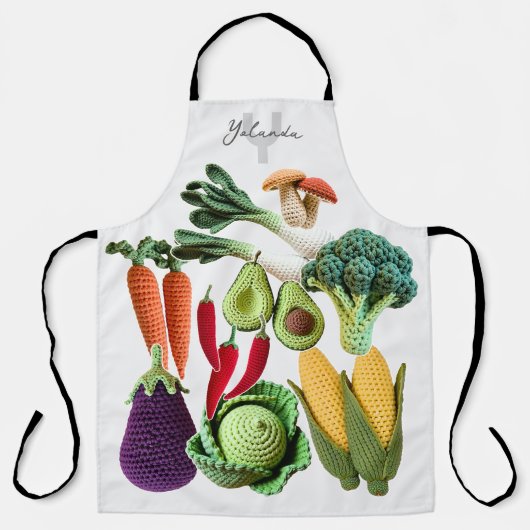 Happy Crochet Gemüsemushroom Collage Monogram Schürze (Vorderseite)