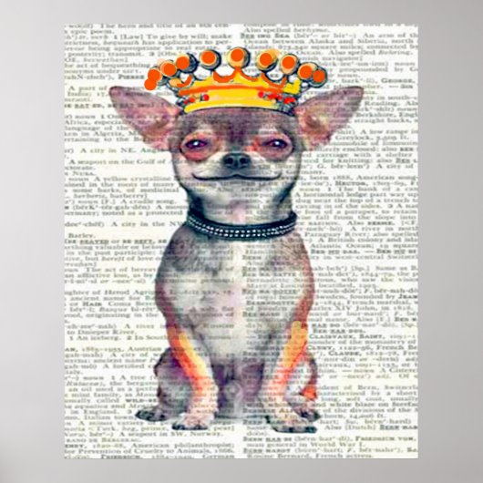 HAPPY CROWNED CHIHUAHUA - VINTAGER KUNSTDRUCK POSTER (Vorne)