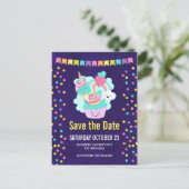 Happy Cupcake and Ice Cream Birthday Save the Date Ankündigungspostkarte (Stehend Vorderseite)