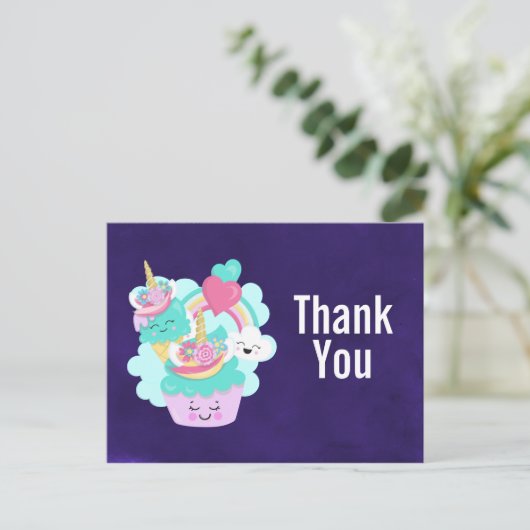 Happy Cupcake and Ice Cream Birthday Vielen Dank Postkarte (Stehend Vorderseite)