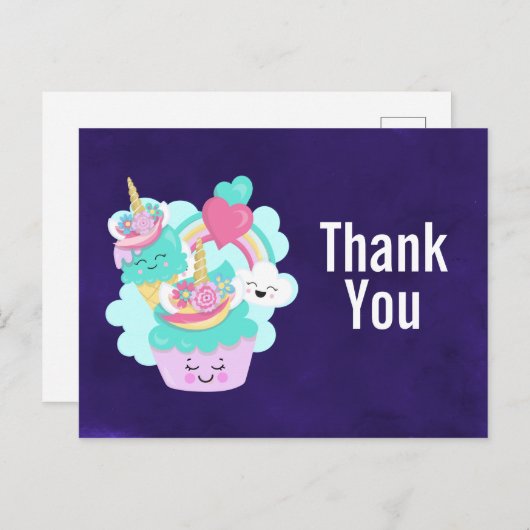 Happy Cupcake and Ice Cream Birthday Vielen Dank Postkarte (Vorne/Hinten)