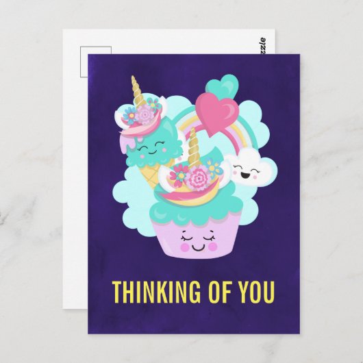 Happy Cupcake and Ice Cream Denken Sie an Sie Postkarte (Vorne/Hinten)