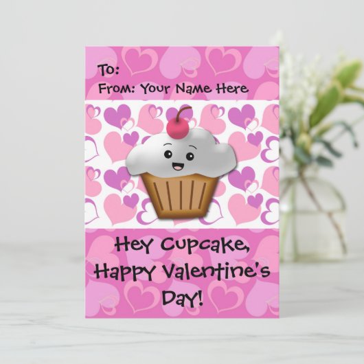 Happy Cupcake Valentine Feiertagskarte (Stehend Vorderseite)
