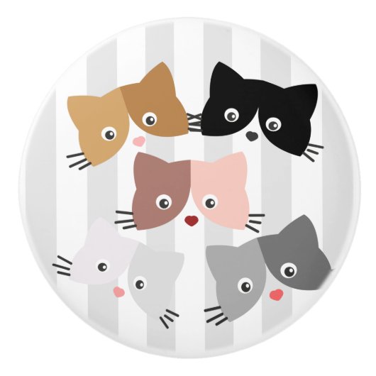 Happy Curious Kittens Keramikknauf (Vorderseite)