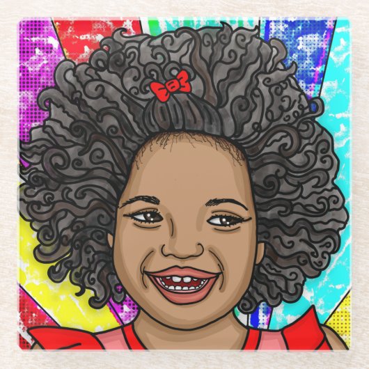 Happy Curls Pop Art Laughing Girl Glasuntersetzer (Vorderseite)