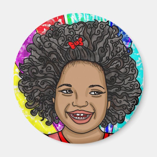 Happy Curls Pop Art Laughing Girl Magnet (Vorne)
