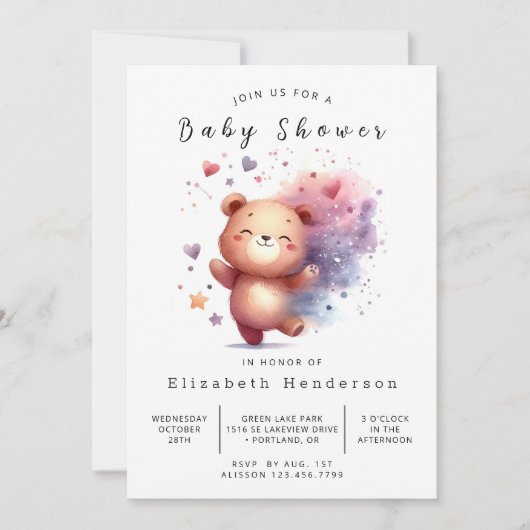 Happy Custom Bear Baby Shower Einladung (Vorderseite)