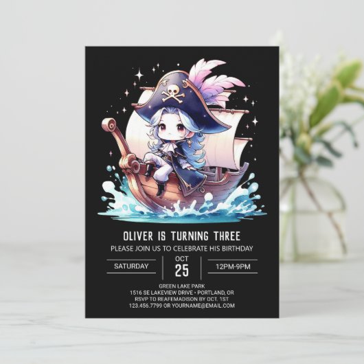 Happy Custom Pirate Geburtstag Einladung (Stehend Vorderseite)