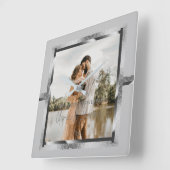 Happy Custom Year Anniversary, Modern Silver Gray Quadratische Wanduhr (Winkel)