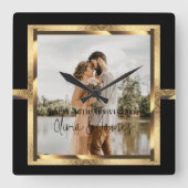 Happy Custom Year Jubiläum, Schwarz und Gold Quadratische Wanduhr (Vorderseite)