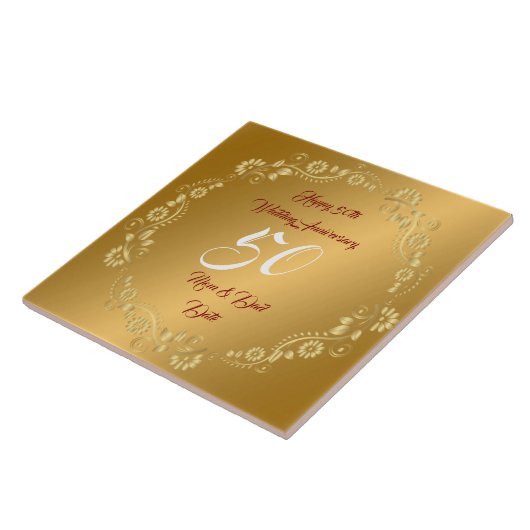 Happy Customize Gold 50th Anniversary Fliese (Seite)