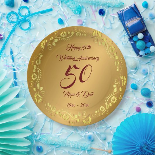 Happy Customize Gold 50th Anniversary Paper Plate Pappteller (Party)