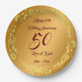 Happy Customize Gold 50th Anniversary Paper Plate Pappteller (Vorderseite)