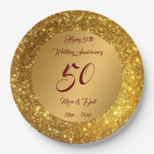 Happy Customize Gold Glitzer 50 Jahre alt Pappteller (Vorderseite)